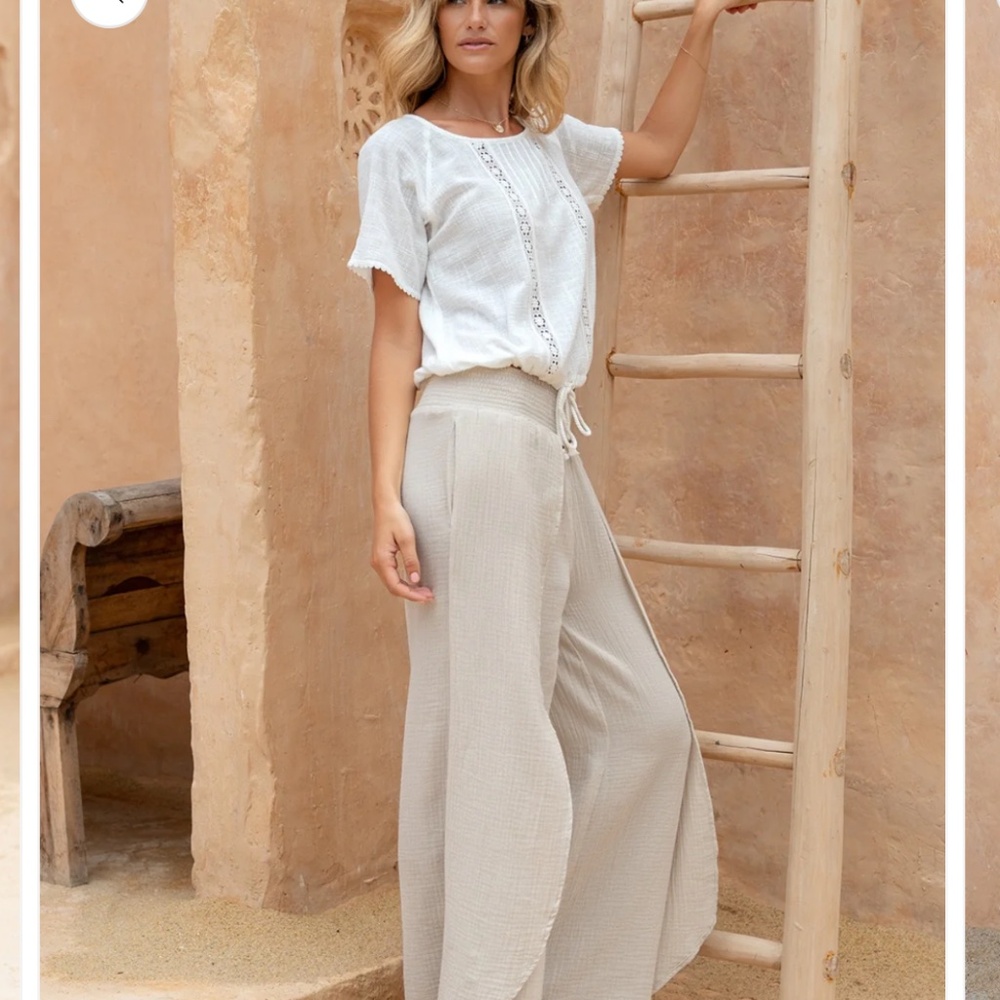 Nomad the Label Asana Cotton Wrap Pants, Stone - Picture 5 of 14